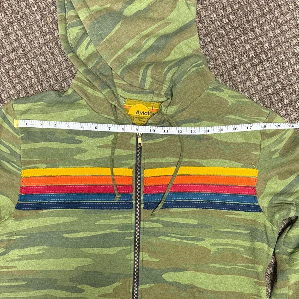 Aviator Nation Green Camo Jacket with Rainbow Stripe sz L - Picture 3 of 6